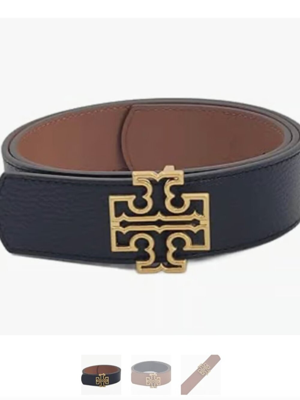 Tory Burch Britten Logo Black/Classic Tan With Gold Hardware 1.5in Width XL